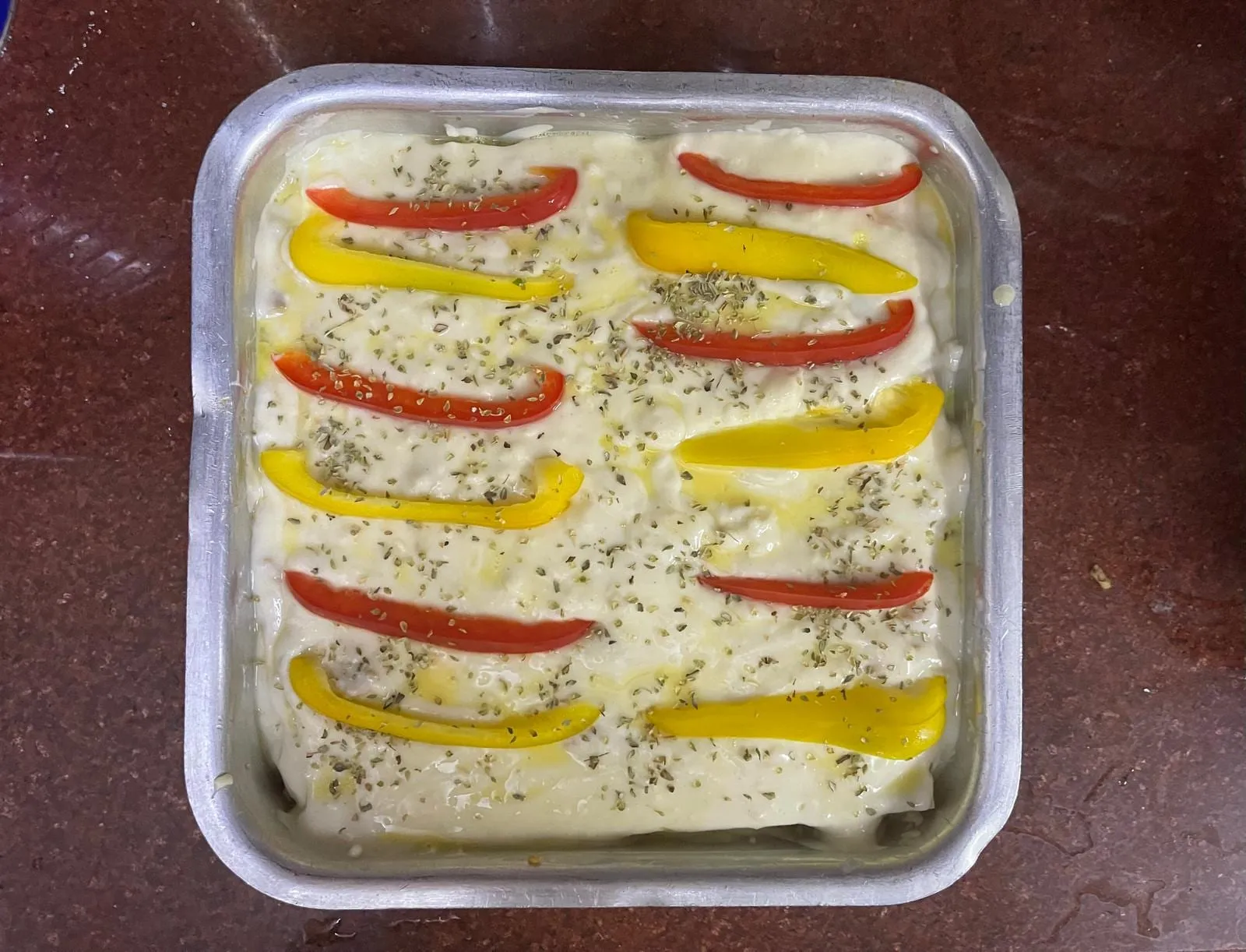 Step 9, photo 1: If desired, garnish with oregano and slices of bell pepper.